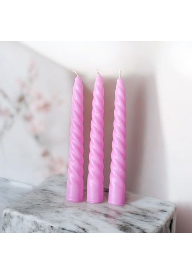 Denic 3 lü Pembe   İtalyan Burgulu   Şamdan Mum  Kıvrımlı Mum