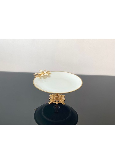 Atabey Home Döküm Ayaklı Yuvarlak Sunumluk 25 Cm Papatya Beyaz Kütahya Porselen