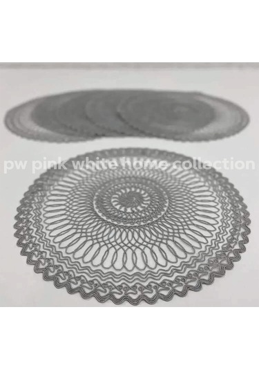 Supla Amerikan Servis Kordon İşlemeli 38 Cm Yuvarlak 6 Lı Gri