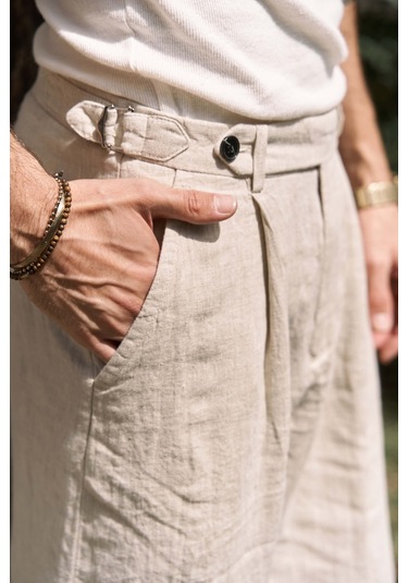 Carlo Naturel Keten Erkek Pantolon Natürel