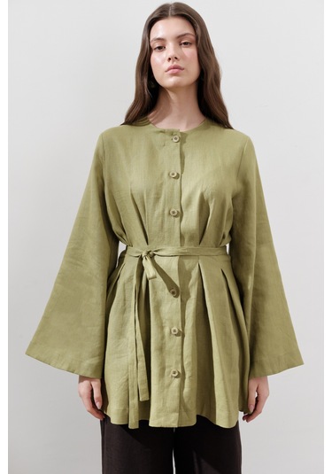 Keten Pensli Tunik Elma Yeşili Elma Yeşili