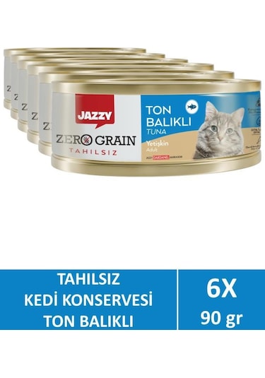 Jazzy Zero Grain Ton Balıklı Yetişkin Kedi Maması 6 x 90 G