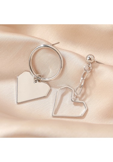 E2112-10 Beyaz K Asimetrik Aşk Aşk Gümüş İğne Küpe Basit Küpe