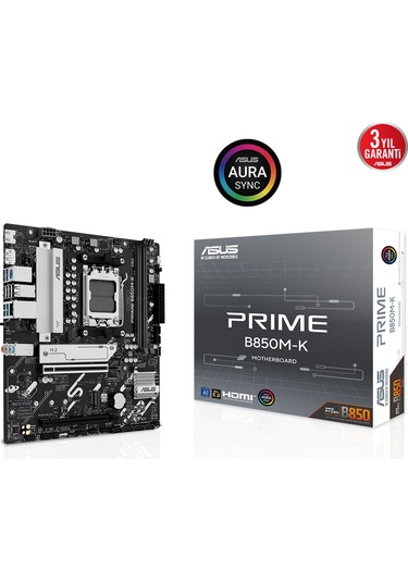 Asus Prıme B850m-k, 2xddr5, 2x M.2, Dp, Hdmı, Am5 Soket Anakart