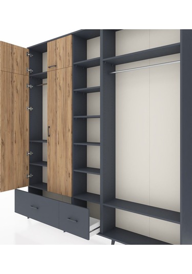 Arges Dolap 12 Raflı 2 Çekmeceli 2 Askılı 220x30x243 Antrasit-çam/antrasit Atlas Çam/antrasıt Arges Dolap 12 Raflı 2 Çekmeceli 2 Askılı 220x30x243 Antrasit-çam/antrasit Atlas Çam/antrasıt