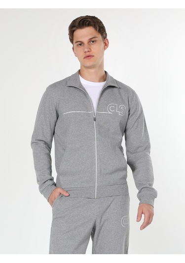 Colin's Slim Fit Fermuarlı Baskılı Gri Erkek Ceket CL1059647_Q1.V2_MGA Gri Melanj