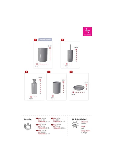 Primanova Flores 5'li Banyo Seti - Gri