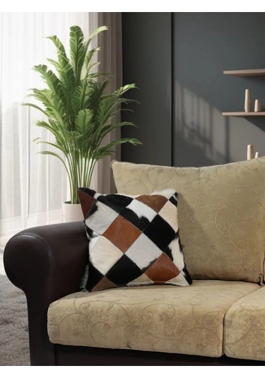 Premium Dekoratif Patchwork Deri Kırlent Kılıfı/ev Ve Ofis Için Gerçek Deri 45x45cm Kırlent Kılıfı Çok Renkli