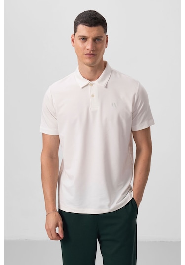 Tommy Life Ekru Basic Göğüs Logolu Standart Kalıp Triko Polo Yaka Erkek T-shirt - 87768 Ekru