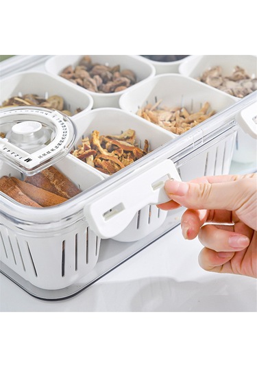 Xurunkeji Kapaklı Bölmeli Servis Tepsisi, 6 Bölmeli Sebze Tepsisi, Taşınabilir Kare Atıştırmalık Kutusu, İstiflenebilir Seyahat Saklama Kapları Şeffaf