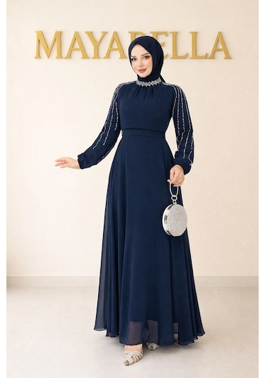 Mayabella İşlemeli Abiye Tesettür 20251311-mb3 Lacivert