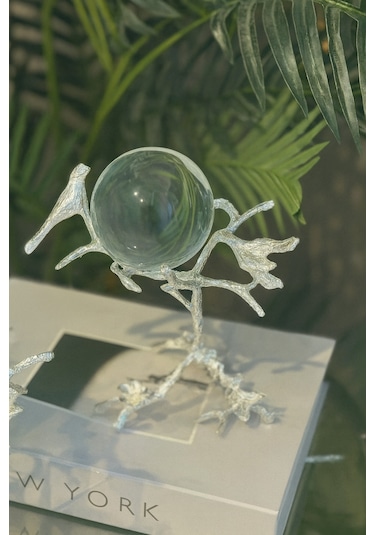 Elta Collection Gümüs Kuş Figürlü Şeffaf Kristal Küre Dekoratif Aksesuar 100 X 110