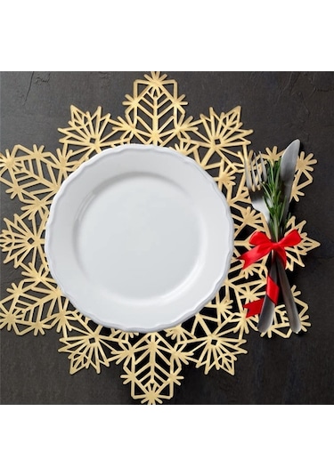 Kırmızı Masa Örtüsü & Süslemeler - Amerikan Altın Desenli Altın