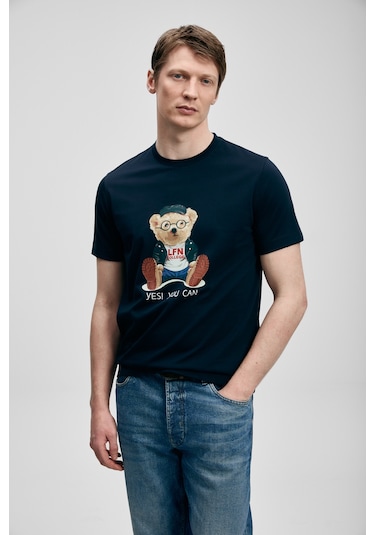 Lufian Teddy Modern Grafik T- Shirt Lacivert Lacivert 111020305100200 Lacivert