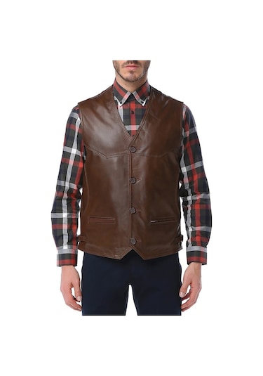 Dericlub 2245 Hakiki Deri Erkek Yelek Camel