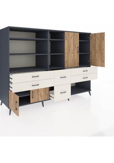 Kronos Dolap 10 Raflı 6 Çekmeceli 4 Kapaklı 220x59x163 Antrasit-ç Antrasit-çam/aytaşı