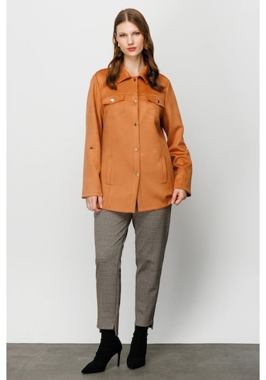 Ekol Büyük Beden Camel Kadın Trençkot 23207705 001