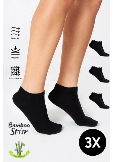 Ambu Kadın Siyah Patik Dikişsiz Premium Çorap 3 Lü Paket