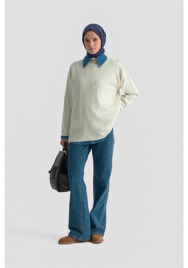 Armine Yüksek Yaka Triko Kazak 25kd6019 Ekru Ekru