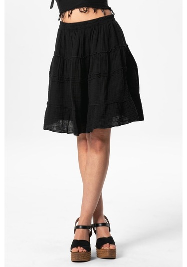 Benan Beli Lastikli Kısa Yazlık Müslin Etek Siyah Syh-siyah Siyah