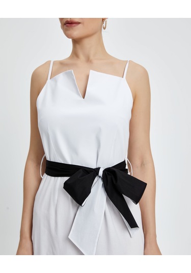 Kadın Askılı Uzun Elbise - Kemer Detaylı - Modern Ve Şık - Günlük Ve Özel Günler İçin Elbise Ekru