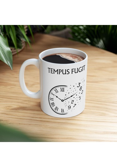 Zaman Uçar Kupa Bardak Tasarımı Tempus Fugit Latin Alıntılı, Felsefi Ve Sanatsal Tasarım Hediyesi Beyaz