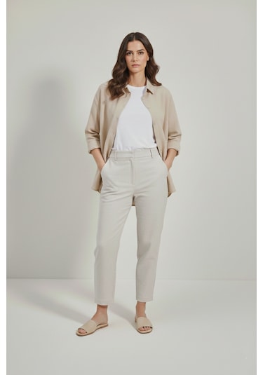 Yxc Trend Maker Oversize Uzun Basic Bayan Keten Gömlek Taş
