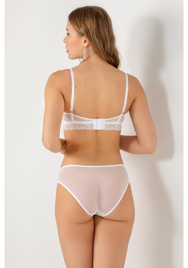 Doremi Push-up Dolgulu Geniş Kanatlı Dantelli Sütyen Takım Beyaz