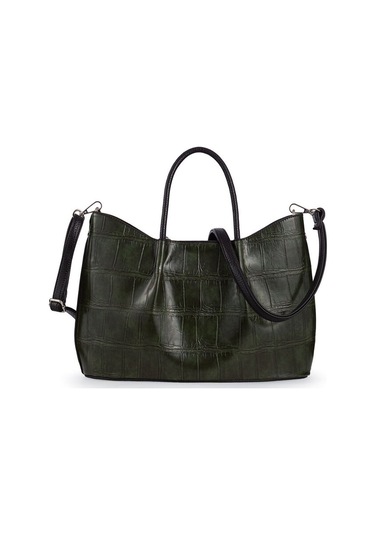 Bilik Deri Logo Detaylı Yeşil-siyah Kadın El Çantası Riv 147-kr Yeşil-siyah
