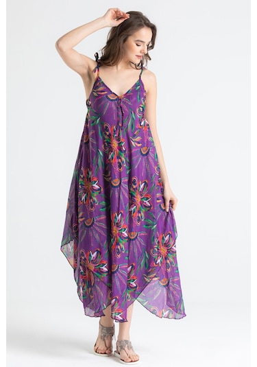 Askılı Vual Afrodit Midi Boy Elbise Mor 6194 - Kadın