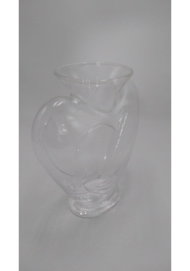 El Yapımı Cam Kalp Vazo Şeffaf 23cm