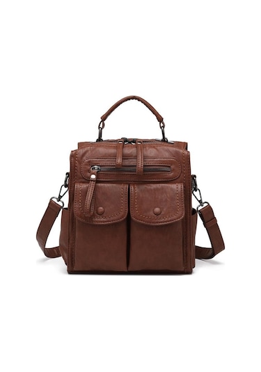 Yıkama Deri Sırt Askılı Kadın Çantası 21k Barcelona 1917 Kahverengi - Taba