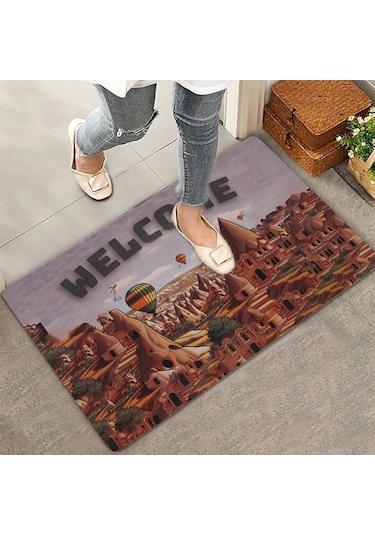 Valerine Life Kapadokya, Peri Bacaları Ve Balon Temalı Welcome Kapı Önü Paspası 45x70cm