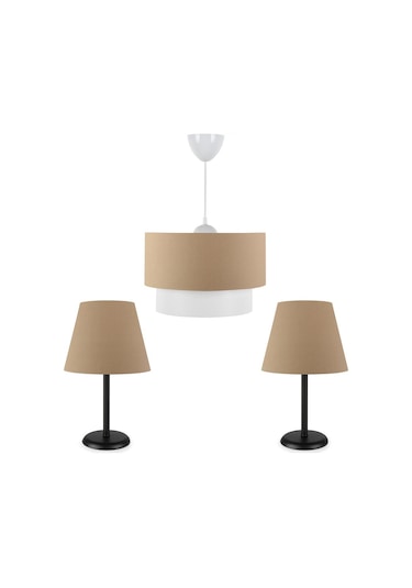 Art Siyah Metal Gövdeli Üçlü Kahve Avize Seti Kahverengi