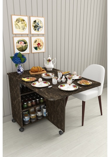 Asra Trend %100 Mdflam 105cm Mutfak Adası Yemek Masası Kahve Köşesi Ma-01 Siyah Taş siyah