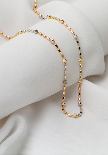 Bilezikci  Üç Renkli Dorikalı 14 Ayar Altın Kolye Sarı Altın