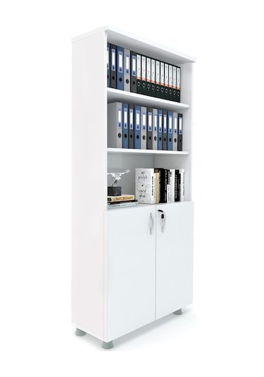 Modüler Dünyası Kapaklı Kitaplık Dosya Dolabı Beyaz - 80X38X188 Beyaz