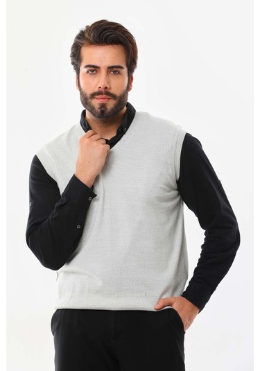Günay Erkek V Yaka Yün Süveter 1000 Açık Gri