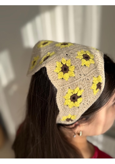 Kadın El Örgüsü Üçgen Bandana Saç Aksesuarı Karışık (Çok Renkli)