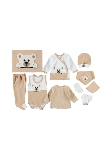 Uni 10 Lu Organik Panda Lüx Zıbın Set Hastane Çıkışı Hediyelik Açık Kahve Açık Kahverengi