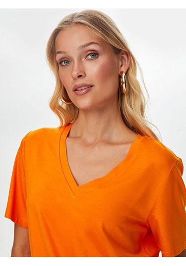 V Yaka Kısa Kol T-shirt S25tsh001 Bs25tsh00161 Orange