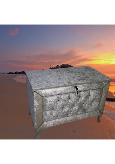 Çeyiz SANDIK Kapitone Büyük Tek Model KREM Kadife Kumaş İçi Kırmızı Tela El Yapım