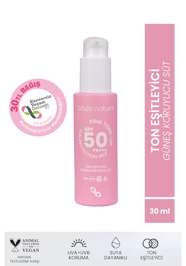 Bade Natural 50 Spf Ton Eşitleyici Güneş Koruyucu Süt 30 Ml