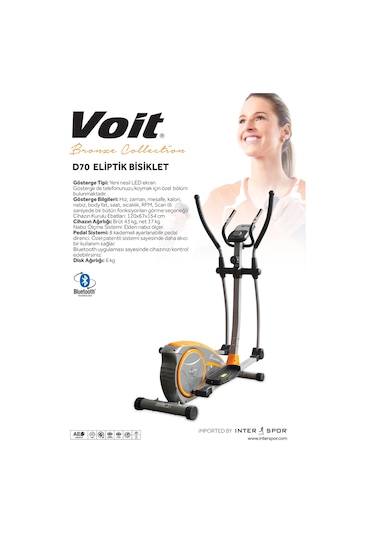 Voit D70 Bronze Collection Eliptik Kondisyon Bisikleti Bluetooth Destekli, 8 Kademe Direnç, Led Göstergeli, Nabız Ölçerli Diğer Çok Renkli