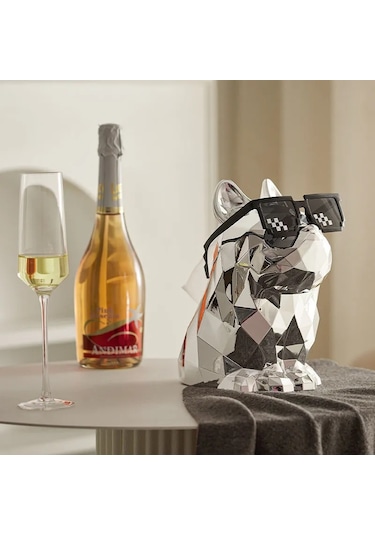 Gümüş-ışık Lüks Doku Kutuları Plastik Peçete Tutucu Fransız Bulldog Heykel Basit Gözlük Tutucular Ev Dekoratif Masa Düzenleyici