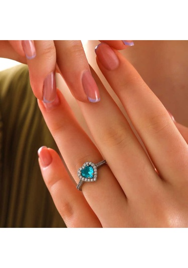 Casera's Gümüş Turkuaz Taşlı Kalpli Kadın Yüzük Csr2185193 Gümüş