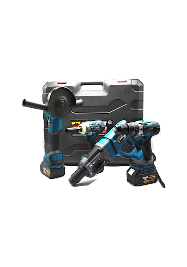 Germany Style GRM99880VFX 4'lü Set 2-26 Şarjlı Kırıcı - Şarjlı Taşlama - Matkap - Somun Sıkma Seti