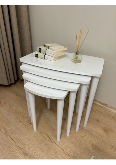 Başaran Concept 4 Lü Ultra Kaliteli Üst Kısmı Mdf Zigon Sehpa Beyaz