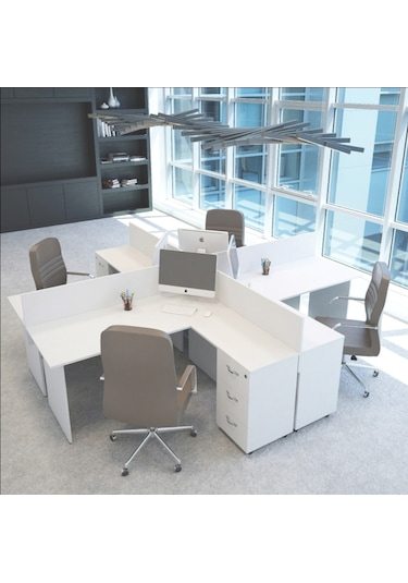 Burovena Vena Nil L Workstation Dörtlü Çalışma Masa 318Cm X 296Cm X 115H