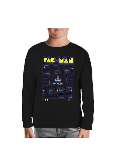 Lord Tshirt Pac-Man - Get Ready Siyah Çocuk Sweatshirt Siyah
